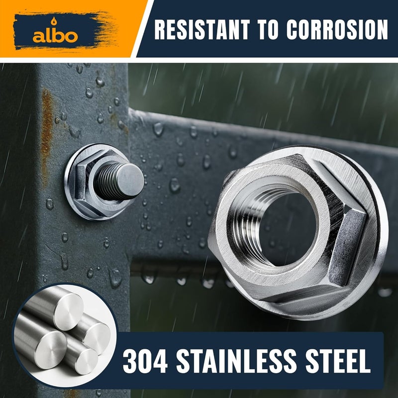 ALBO 100 PCS 1/4-20 Nut Hex Flange Lock – Stainless Steel 304 SAE Nuts Set in Reusable Box – Hardware for Automotive & DIY - Image 3